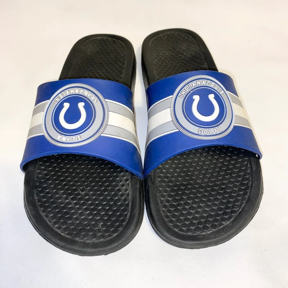 Indianapolis Colts NFL Logo Slide Sandals Flip Flops M 9-10 Blue‎ Black